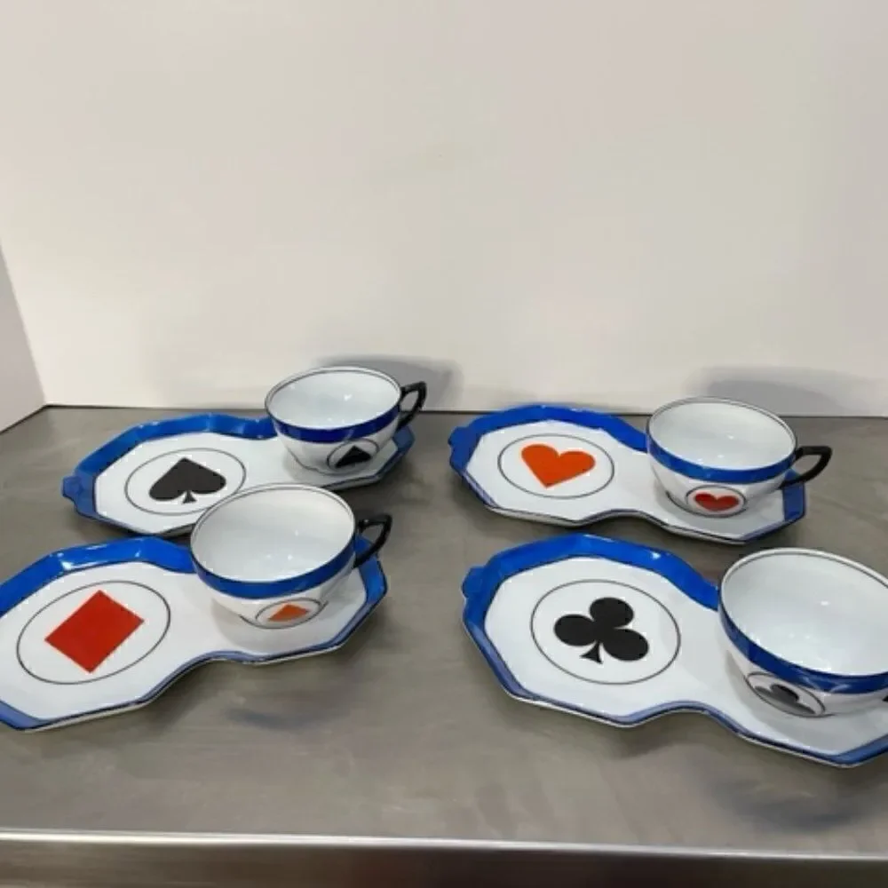 VTG Victoria Czechoslovakia China Card Deck tea snack plate set Heart Spade